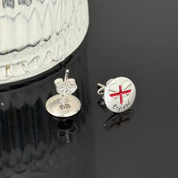 England Heart Flag Earrings S925 Sterling Silver Handmade Ear Stud - Picture 4 of 4
